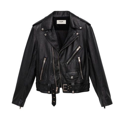 CELINE/賽琳 22年秋冬新款 男士黑色牛皮革經(jīng)典機(jī)車夾克皮衣2E158599E.38NO