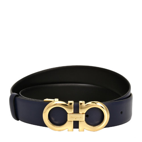 Salvatore Ferragamo/菲拉格慕 女士拼色牛皮十字紋金扣雙面用可調(diào)式GANCINI腰帶皮帶