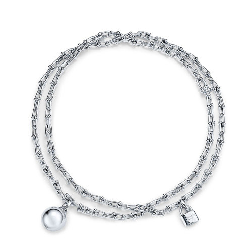 Tiffany & Co./蒂芙尼  Tiffany City HardWear系列 925銀雙圈鏈式項鏈GRP10205
