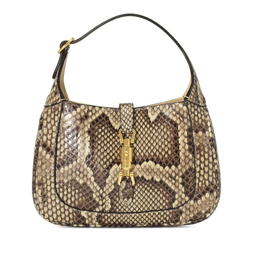 GUCCI/古馳  1961 Jackie系列 米色蟒蛇皮小牛皮歐美迷你斜跨單肩手提斜跨單肩包