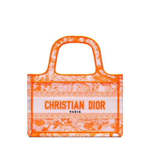 DIOR/迪奧 22新款BOOK TOTE系列 女士迷你款透明效果帆布熒光橙色Reverse茹伊印花手提托特包S5475ZRVJ_M057