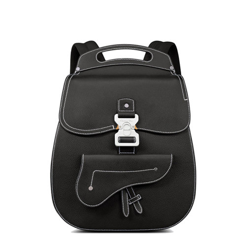 DIOR/迪奧 22新款GALLOP系列 男士黑色粒面牛皮革緝面線裝飾馬鞍翻蓋開合雙肩背包1ADBA011YKK_H00N