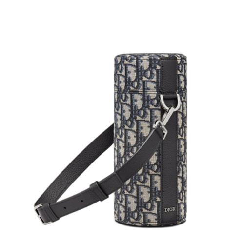 DIOR/迪奧 男士老花帆布小牛皮內(nèi)飾鍍釕黃銅logo按鈕開合附可拆卸小牛皮肩帶立式滾輪單肩包1ESKH301YSE_H27E