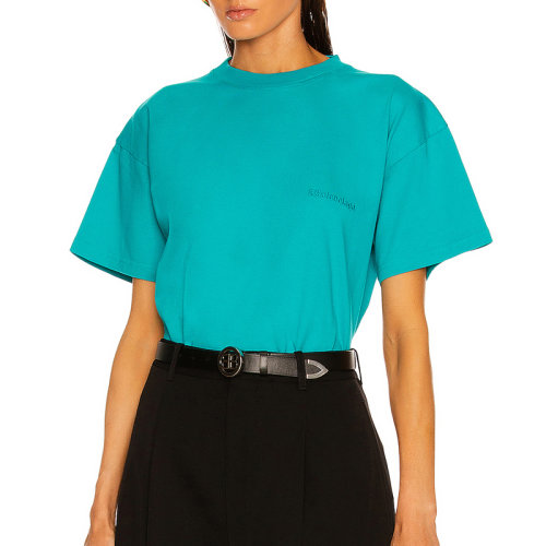 BALENCIAGA 巴黎世家 女士 服裝  圓領(lǐng)字母LOGO綠色棉質(zhì)T恤 女士短袖T恤