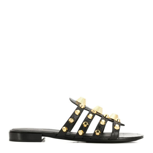 Balenciaga/巴黎世家 女士黑色皮革時尚鉚釘裝飾涼鞋拖鞋沙灘鞋女鞋 549897-A6DO-1000