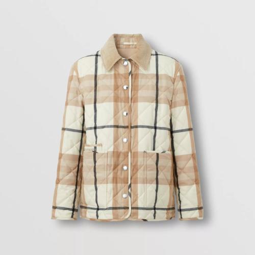  BURBERRY 22年秋冬 女士 燈芯絨衣領(lǐng)菱形絎縫羊毛谷倉(cāng)夾克 80554381