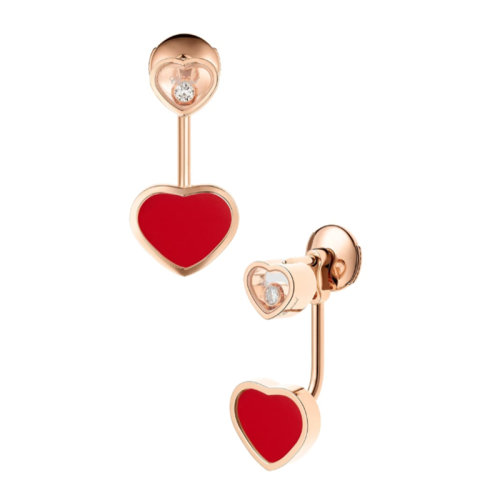 Chopard/蕭邦 女士經(jīng)典款Happy Hearts系列 快樂愛心18K金玫瑰金鑲紅玉髓和鉆石耳環(huán) 83A082-5801