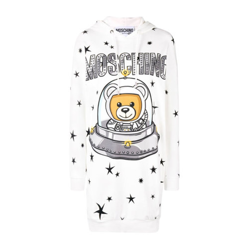 MOSCHINO/莫斯奇諾  女裝 時尚百搭 太空船泰迪熊 女士白色棉質(zhì)連帽連衣裙 DV044854261002 HKY012467