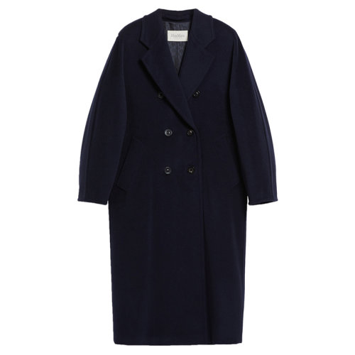 MaxMara/麥絲瑪拉 22年秋冬新款 MADAME系列 女士海軍藍(lán)色高級定制明線飾面初剪羊毛大衣1018012906005