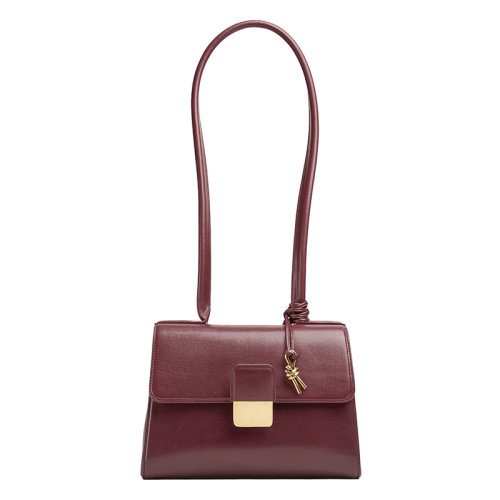 Bottega Veneta/葆蝶家 22新款 Desirede系列 女士中號巴羅洛紫色小牛皮金屬扣翻蓋開合中長款單肩包718246V2EQ02250