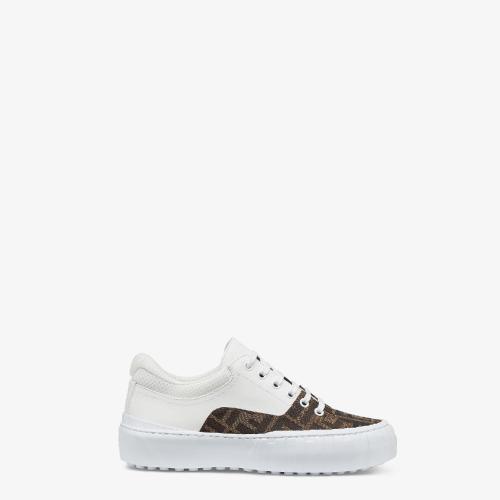  FENDI芬迪 22年秋冬 女士 休閑運動鞋 棕色布料和皮革低幫運動鞋 8E8109AF5CF1DV2