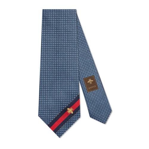  GUCCI古馳 22年秋冬 男士 蜜蜂織帶真絲領(lǐng)帶 456510 4E002 4768