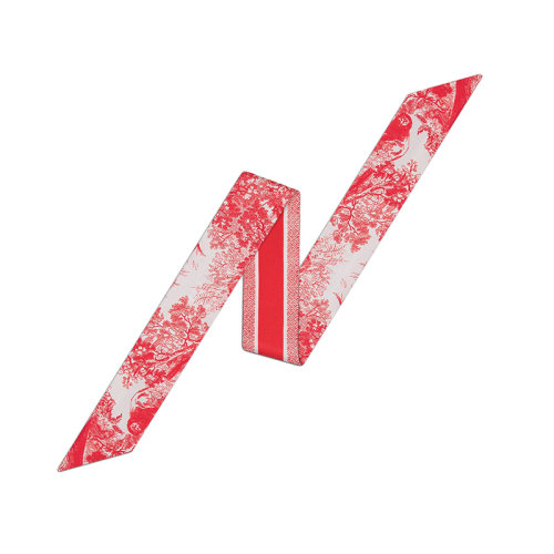 DIOR/迪奧 22年早春新款 MITZAH系列 女士象牙色/紅色桑蠶絲茹伊印花窄版絲巾15JOU106I602_C306