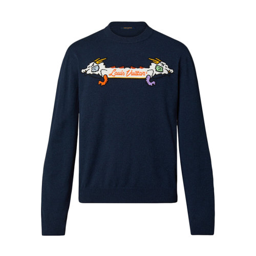 Louis Vuitton/路易威登 22年早春新款 LV2系列 男士深海藍(lán)羊絨羊毛混紡毛衣1A9KFA
