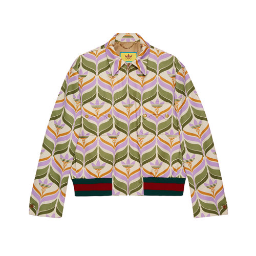 GUCCI/古馳 22年秋冬新款 adidas聯(lián)名系列 男士綠色/象牙白色聚酯纖維面料老花印花夾克外套691425ZAJOU3804