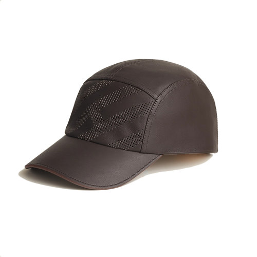 HERMES/愛馬仕 22年春夏新款 Nevada系列 男士巧克力色小牛皮Slanted H圖案棒球帽鴨舌帽H221057N3458