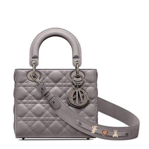 DIOR/迪奧  MY ABCDIOR系列 女士鋼灰色藤格紋小羊皮單肩手提戴妃包（勛章款）M0538BCAL_M34G