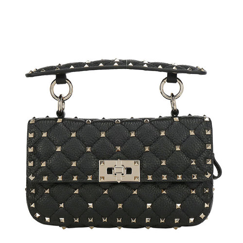 Valentino/華倫天奴  女包女士黑色皮革時尚百搭鉚釘裝飾手提包  TW2B0E93AVB 0NO