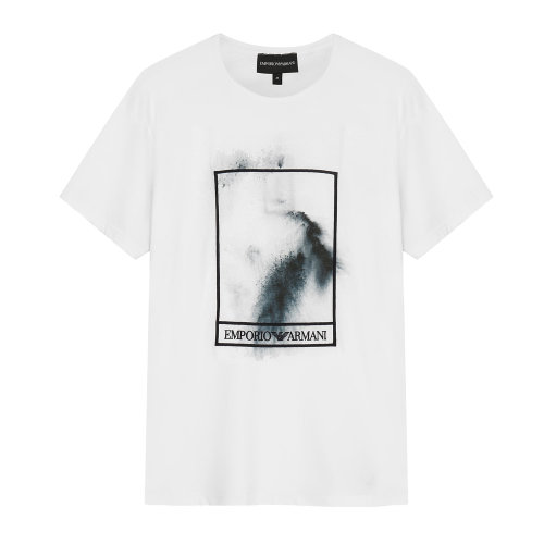 Emporio Armani/安普里奧阿瑪尼 白色 男士水墨暈染圖案絲光棉圓領(lǐng)短袖T恤 3H1T6P-1JQ3Z-0100