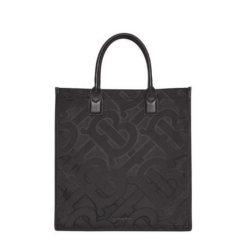 BURBERRY/博柏利 21新款 男士黑色徽標(biāo)印花再生織物手提托特包80436911