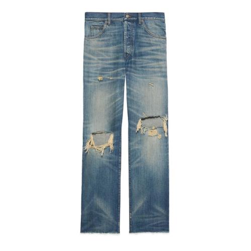  GUCCI古馳 22年秋冬 男士 Gucci HA HA HA特別系列石磨水洗牛仔褲 716496 XDB6K 4447