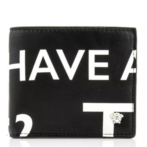 VERSACE/范思哲  男士黑色白色字母短款錢夾錢包 DPU2463-DPSTL-DNWP