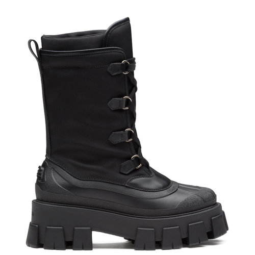 PRADA/普拉達(dá) 秋冬 Monolith系列 女士黑色皮革和尼龍中筒靴1U363M_3KML_F0002_F_055