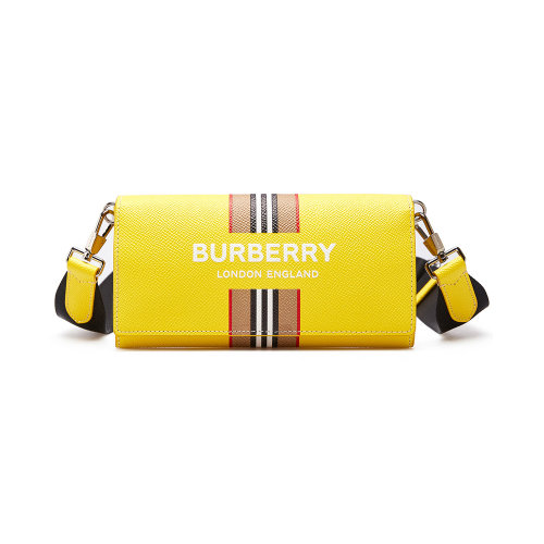 BURBERRY/博柏利 女士黃色牛皮可拆卸肩帶徽標印花單肩包錢包 8036653