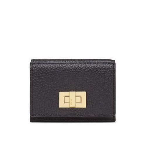 FENDI/芬迪 20  Peekaboo Selleria系列緊湊型黑色小牛皮錢包8M0426A91BF11IE