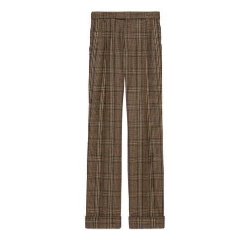  GUCCI古馳 22年秋冬 男士 格紋羊毛翻邊長褲 710545 ZAJW9 2333