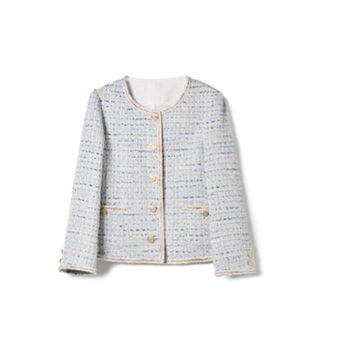 GeleiStory/GeleiStory  春秋新款華麗來襲亮絲粉色氣質(zhì)通勤名媛休閑圓領(lǐng)短外套女   女裝＞女士外套＞女士夾克