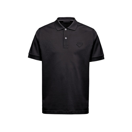 PRADA/普拉達(dá) 22年春夏新款 男士黑色純珠地棉三角徽標(biāo)短袖Polo衫UJN444_XGS_F0002_S_181