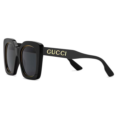 GUCCI/古馳 22年春夏新款 女士純灰色鏡片光澤感黑色醋纖鏡框超大造型方形太陽眼鏡墨鏡?691318J07401012