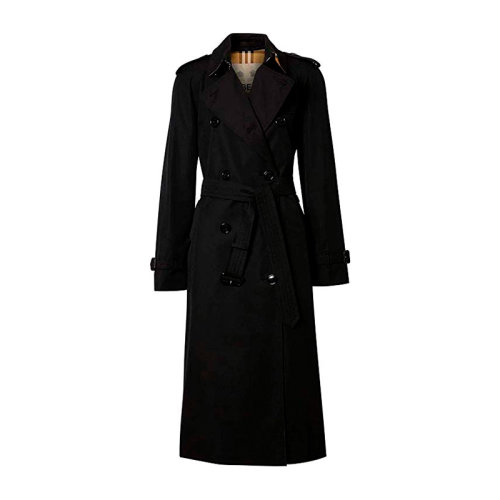 BURBERRY/博柏利 20春夏 女裝 服裝 黑色棉質(zhì)雙排扣束腰中長款 女士風(fēng)衣 8019524