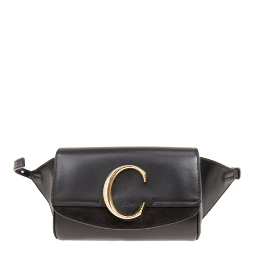 CHLOE/克洛伊 女士黑色牛皮C標識金屬logo腰包