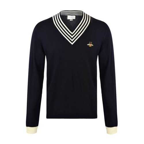 GUCCI/古馳 男裝 服飾 鹿晗同款 羊毛V領蜜蜂刺繡時尚休閑 男士針織衣毛衣