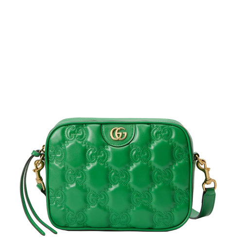 GUCCI/古馳 22新款 女士亮綠色絎縫皮革雙G標(biāo)志金扣肩帶手提單肩包702234UM8HG3389
