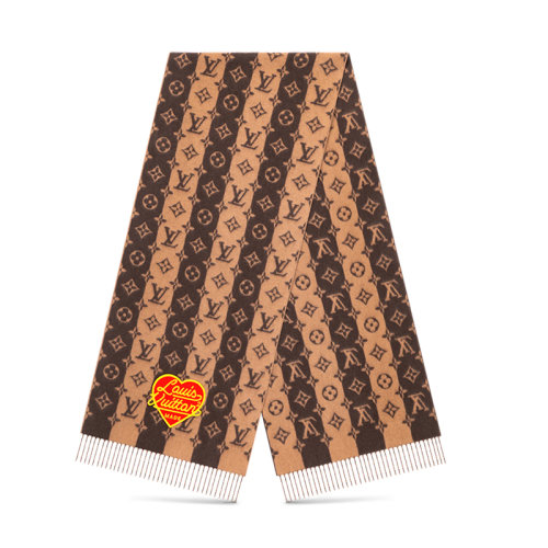 Louis Vuitton/路易威登 LV x NIGO聯(lián)名 LV2 LV MADE STRIPE 男士 焦糖拼色羊絨流蘇圍巾 男女同款 MP3257