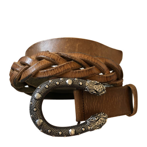 GUCCI/古馳 咖色全皮編織酒神腰帶 復(fù)古的皮質(zhì)搭配五金    ak