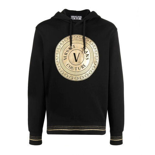 VERSACE JEANS/范思哲牛仔 男士黑色棉質(zhì)經(jīng)典字母徽標(biāo)印花裝飾長袖上衣衛(wèi)衣連帽衫套頭衫運動衫 B7GWA7TX-30318-K42