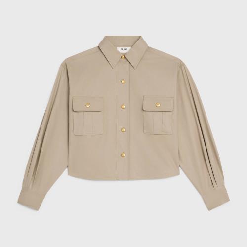  CELINE賽琳思琳 22年秋冬 女士 長袖襯衫 輕質(zhì)華達呢短款襯衫 2C806204I.02BG