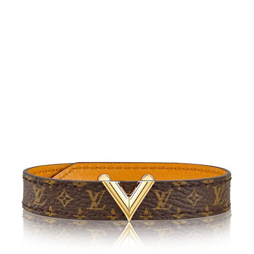 Louis Vuitton/路易威登 22春夏新款ESSENTIAL系列 米色/棕色老花印花帆布V字形金色金屬裝飾手鐲M6042F