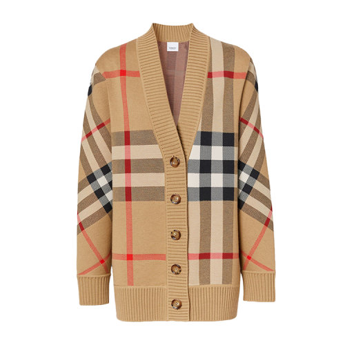 BURBERRY/博柏利 格紋功能性羊毛提花開(kāi)衫 女士針織衫/毛衣 80391531