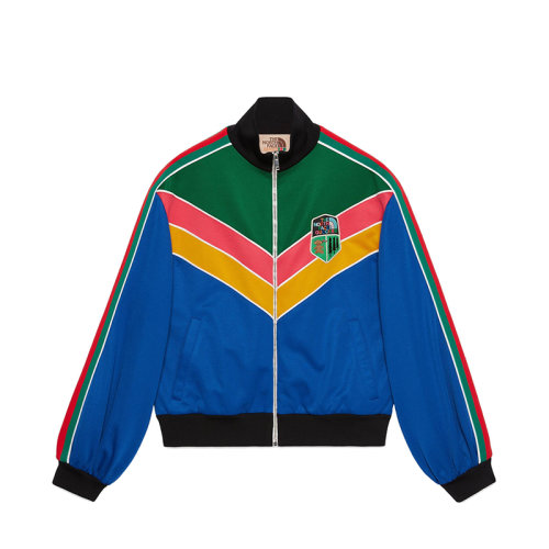 GUCCI/古馳 The North Face x Gucci系列 女士多色滌綸/棉混紡飾有彩色泰迪熊貼片圖案背面飾有彩色刺繡徽標(biāo)LOGO拉鏈開合夾克外套?673754XJDUE4153