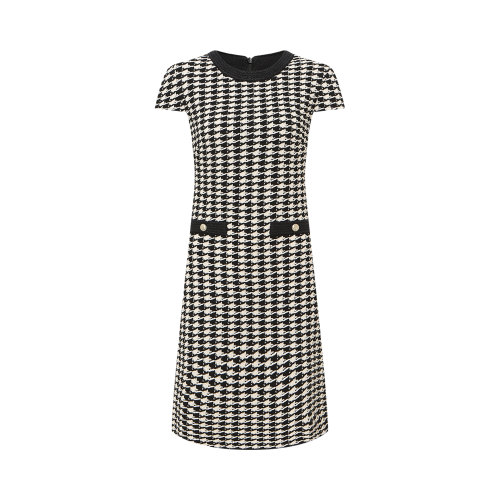 【21春夏新款】St. John/盛薔 黑白色小香風(fēng)針織圓領(lǐng)女士連衣裙K113Q51