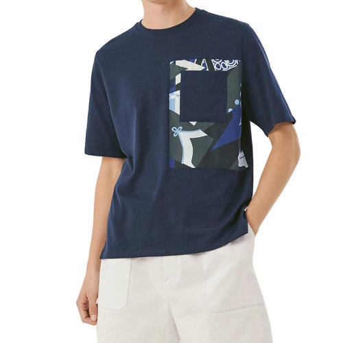 HERMES/愛馬仕 22年秋冬新款 男士墨水藍(lán)色Zouaves and Dragons貼布短袖T恤H257800HA6CSM