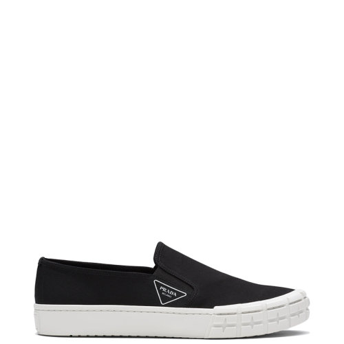 PRADA/普拉達(dá) 22年新款 Cassetta Wheel系列 男士黑色/白色棉質(zhì)華達(dá)呢面料運(yùn)動(dòng)鞋布鞋2DG113_GUD_F0967_F_G000