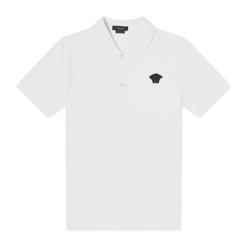 VERSACE/范思哲 男士白色棉質(zhì)經(jīng)典美杜莎頭像刺繡翻領(lǐng)短袖上衣T恤POLO衫 A87427-A237141-2W300