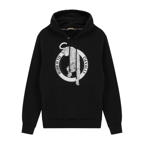 Roberto Cavalli/羅伯圖 卡維里 男衛(wèi)衣 休閑男裝連帽套頭純棉灰色印花圖案帽衫 男士衛(wèi)衣 長袖上裝