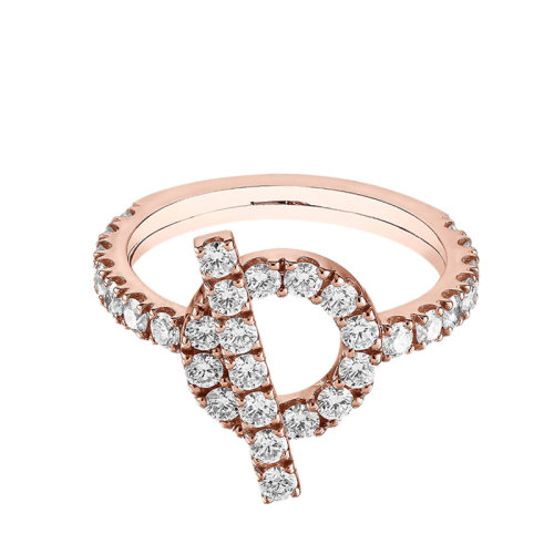 HERMES/愛馬仕 經(jīng)典Finesse系列 18K金玫瑰金鑲鉆棍狀環(huán)形圖案戒指指環(huán)H219612B